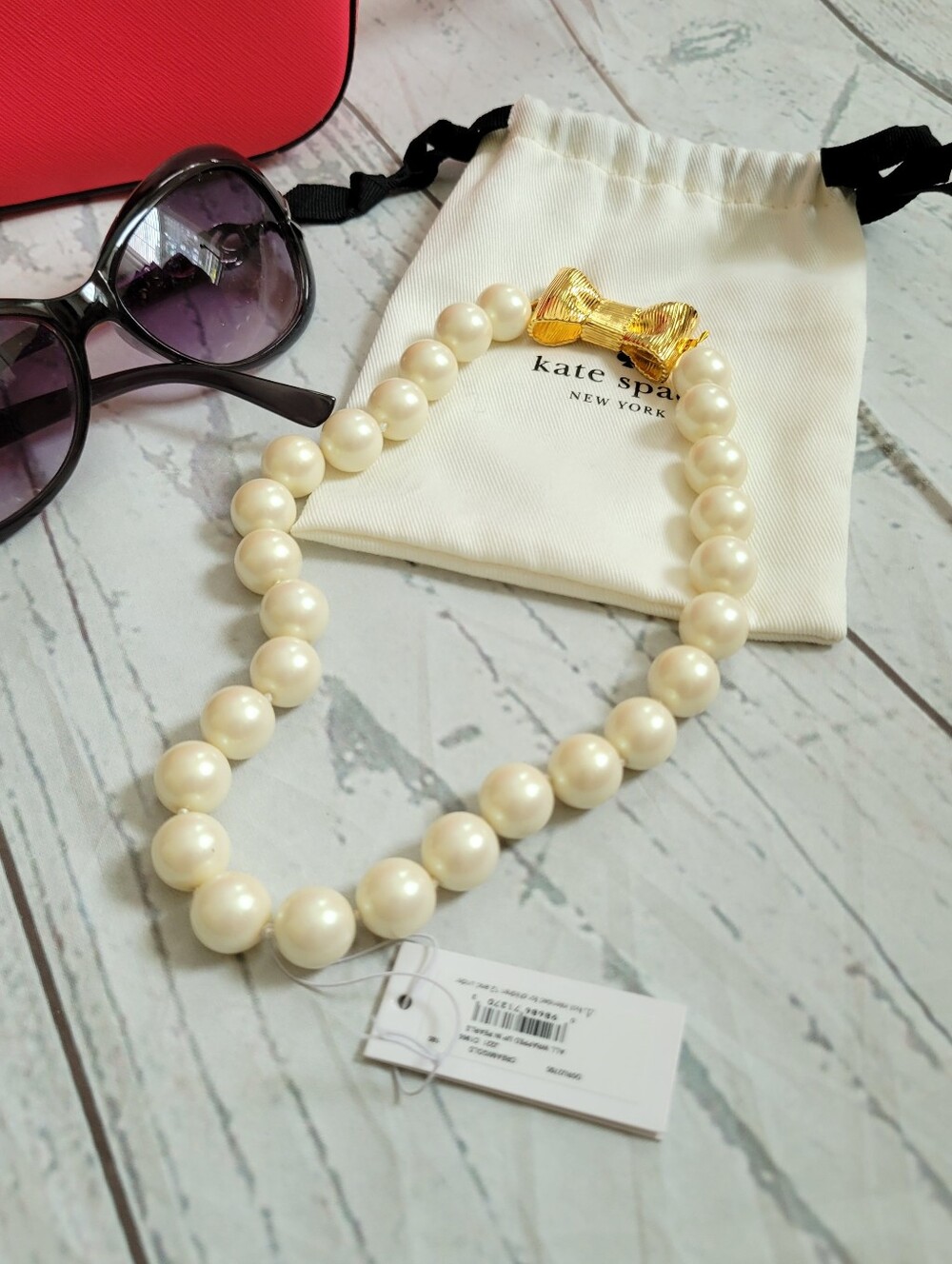 Kate Spade New York 'All Wrapped Up In Pearls' Gold Bow Pearl Necklace